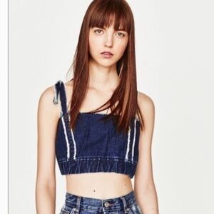Zara Blue Denim Crop Top Size XS